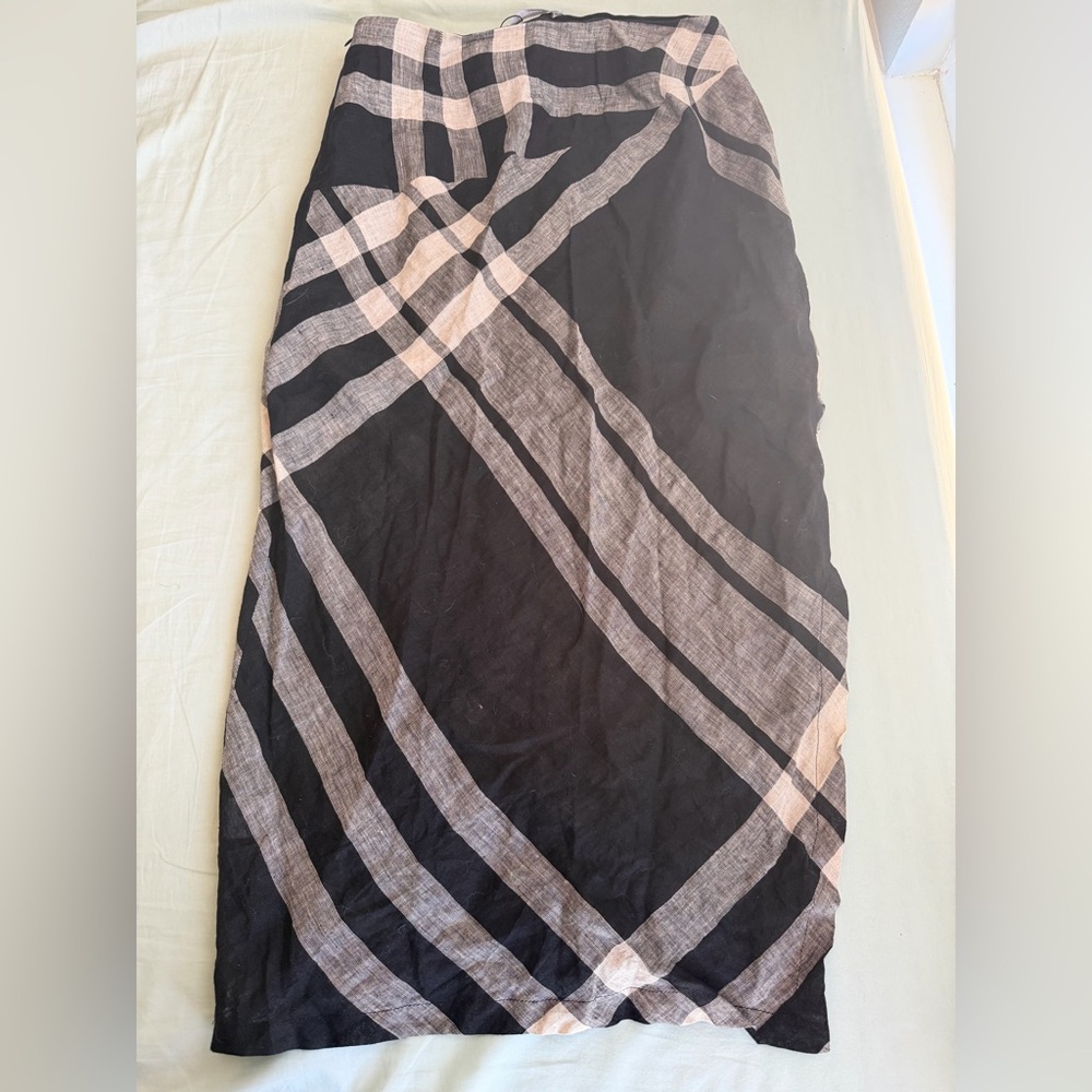 Alembika Linen Black and White Women's Slit Skirt with Pockets